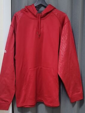 Majestic Red Pullover Hoodie with Patterned Sleeves